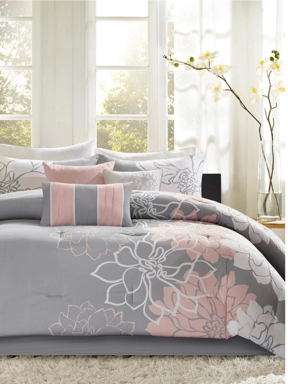 Madison Park Lola 6-Piece King Duvet Cover Set, Gray Blush Multi Floral